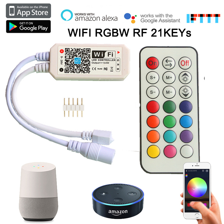 Magic Home Pro APP DC9-28V WIFI RGBW LED Pixel RF Remote Smart Controller Works with Amazon Alexa, Google Assistant home, AliGenie, and IFTTT device, Suitable for Single Color/RGB/RGBW LED Strip Lights
